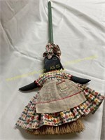 Folk Art cloth doll broomstick