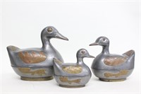 Vintage Chinese Duck Shaped Pewter&Brass Trinket B