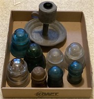 Metal Gas Lamp Base and Glass Insulators, 3-8in