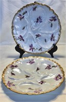 Linage Pair of Oyster Plates Factory Decorated