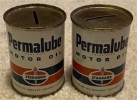 Standard Permalube Motor Oil Coin Bank Cans,