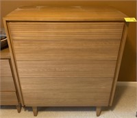Solid Wood Slatted MCM 5 Drawer Dresser,