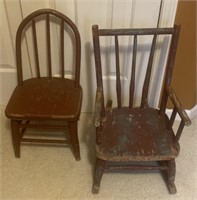 Wooden Child's Chair and Rocker, 13x12x24in and.