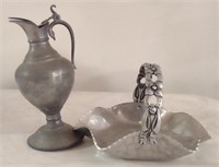 Pewter Lidded Pitcher (6.5") & Hammered Aluminum