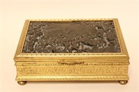 French Gilt Bronze Box with Deep Relief Scenes