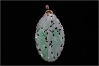 Qing Chinese Carved Jadeite Pendant w 18K Gold