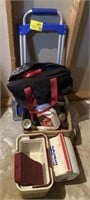 Folding Cart, Assorted Chemicals, Coolers and