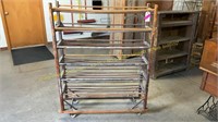 Primitive wooden shoe rack w/wheels