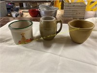 Small Bennington Pottery Crock, Uhl Pottery Mug &