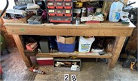 Wood cabinet 72” X 25 ½” X 37” no doors/Contents
