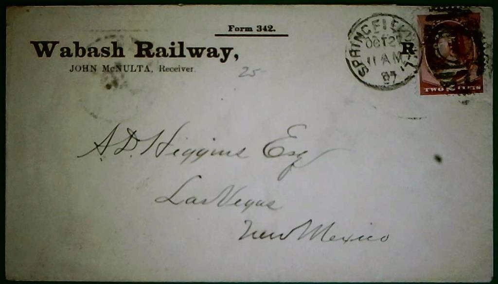 1883 Railway Cover Scott# 211B Soft Paper