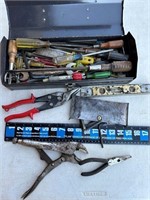 Grey metal tool box small w/Tools