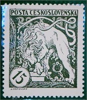 1919 Czech 15 H Lion Stamp