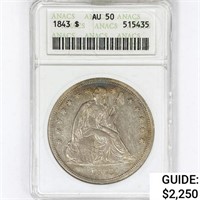 1843 Seated Liberty Dollar ANACS AU50