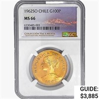 1962SO Chile 100 Pesos .5885oz. Gold NGC MS66