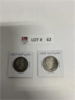 1893 and 1908 Barber half dollars