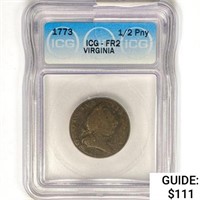 1773 Virginia Colonial Half Penny ICG FR2