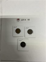 1864, 1865 and 1869 two cent coins