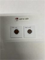 Two 1909 VDB wheat cents