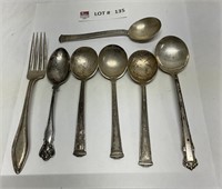 Six spoons and one fork sterling silver
