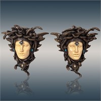 Pair Of Art Nouveau Style Plaster And Resin Medusa