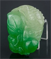 Burma Green and White Jadeite Carved Peach Pendant