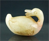 Chinese Hetian White & Red Jade Carved Bird