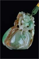 Chinese Carved Green Jade Toggle Zodiac Monkey