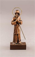 Antique Bronze Saint Sculpture with Wood Stand