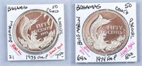 1973 & 1974 Two Bahamas 50 Cents Coins