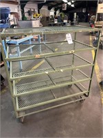 GREEN INDUSTRIAL METAL CARTS WITH SHELVES