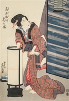 Japanese Woodblock on Paper Signed Keisai Eisen