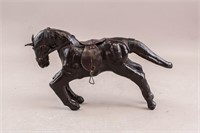 Vintage Leather Wrapped Black Horse Sculpture