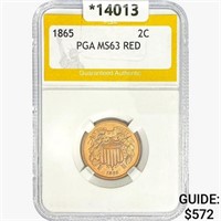 1865 Two Cent Piece PGA MS63 RED