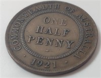 1921 One-Half Cent Coin