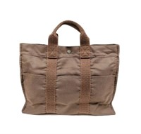 Authentic Hermes Tote Bag Brown Canvas