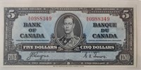 5 Dollar Canadian Bill  1937