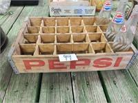 Pepsi wood crate & 3 bottles.