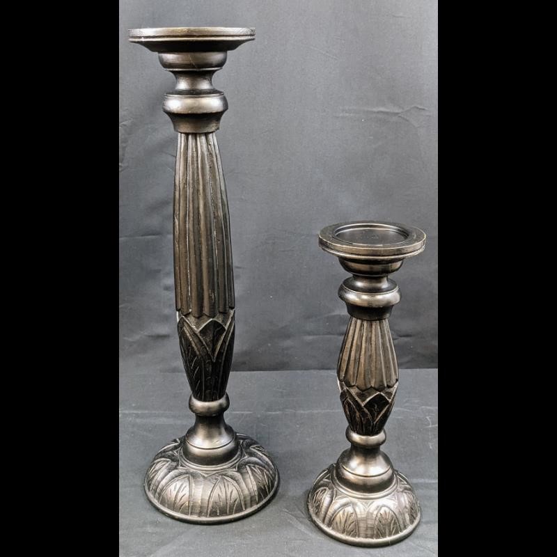 Set of 2 Wooden Candle Holders