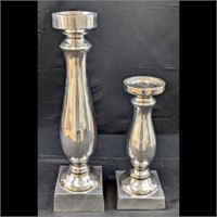 Set of 2 Silver Vintage Candle Holders