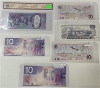 Vintage Canadian 10 Dollar Banknotes