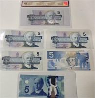 Older Canadian 5 Dollar Banknotes