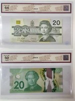 20 Dollar Canadian Graded Bank Notes