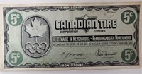 Olympic 5 Cent Canadian Tire Bank Note
