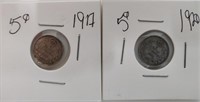 1917 & 1920 Canadian Nickels
