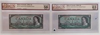 1954 Graded Canadian One Dollar Bank Notes