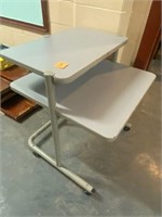 Grey mobile shelf desk set classroom use