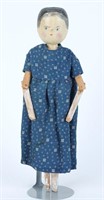 19th C. Penny Wooden Doll w/ Blue Dress