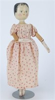 19th C. Penny Wooden Doll w/ Pink Dress
