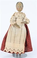 19th C. Penny Wooden Doll w/ Red Skirt
